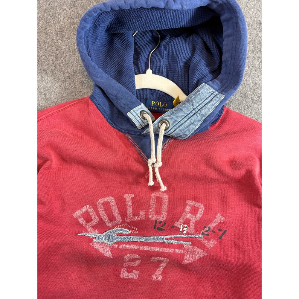 Polo Ralph Lauren Hoodie Mens Red Blue Paisley Fleece Bandana Patchwork Small